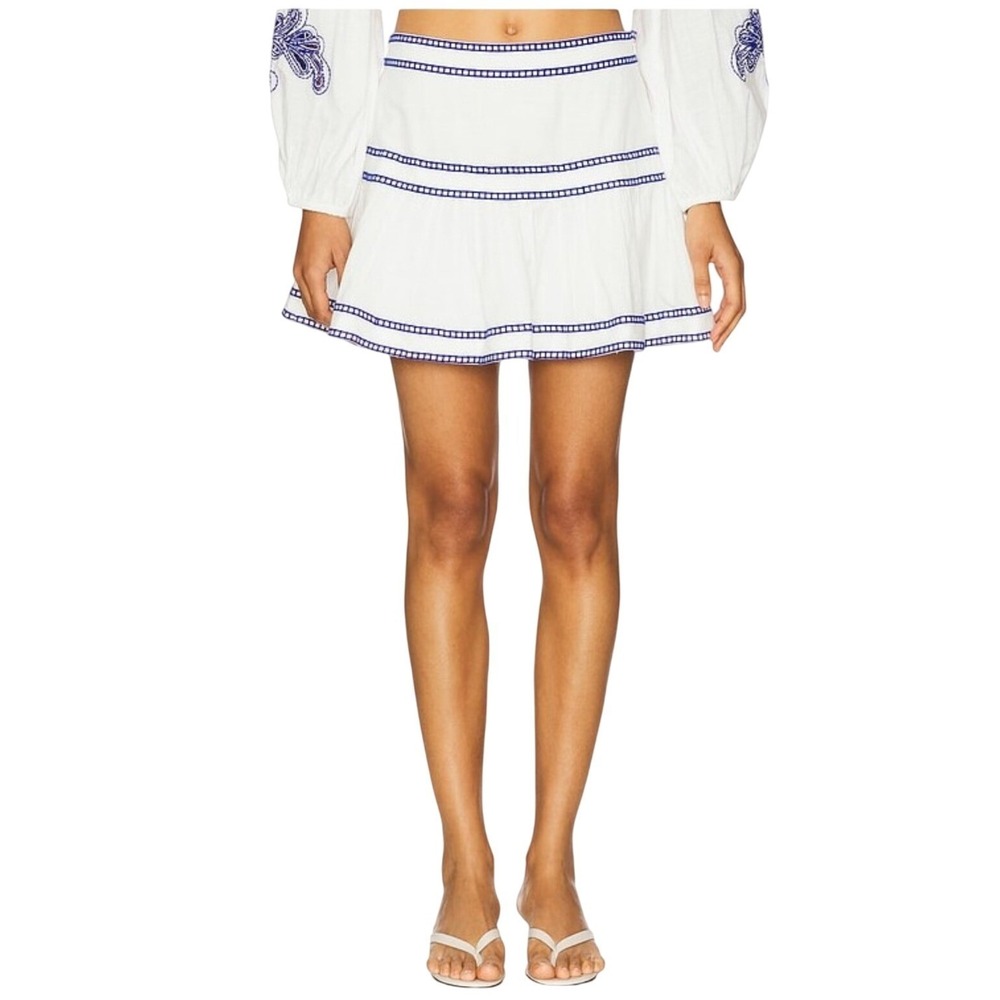 Scarlett Poppies NWT SZ XSP White‎ Embroidered Tiered Lined Mini Skirt